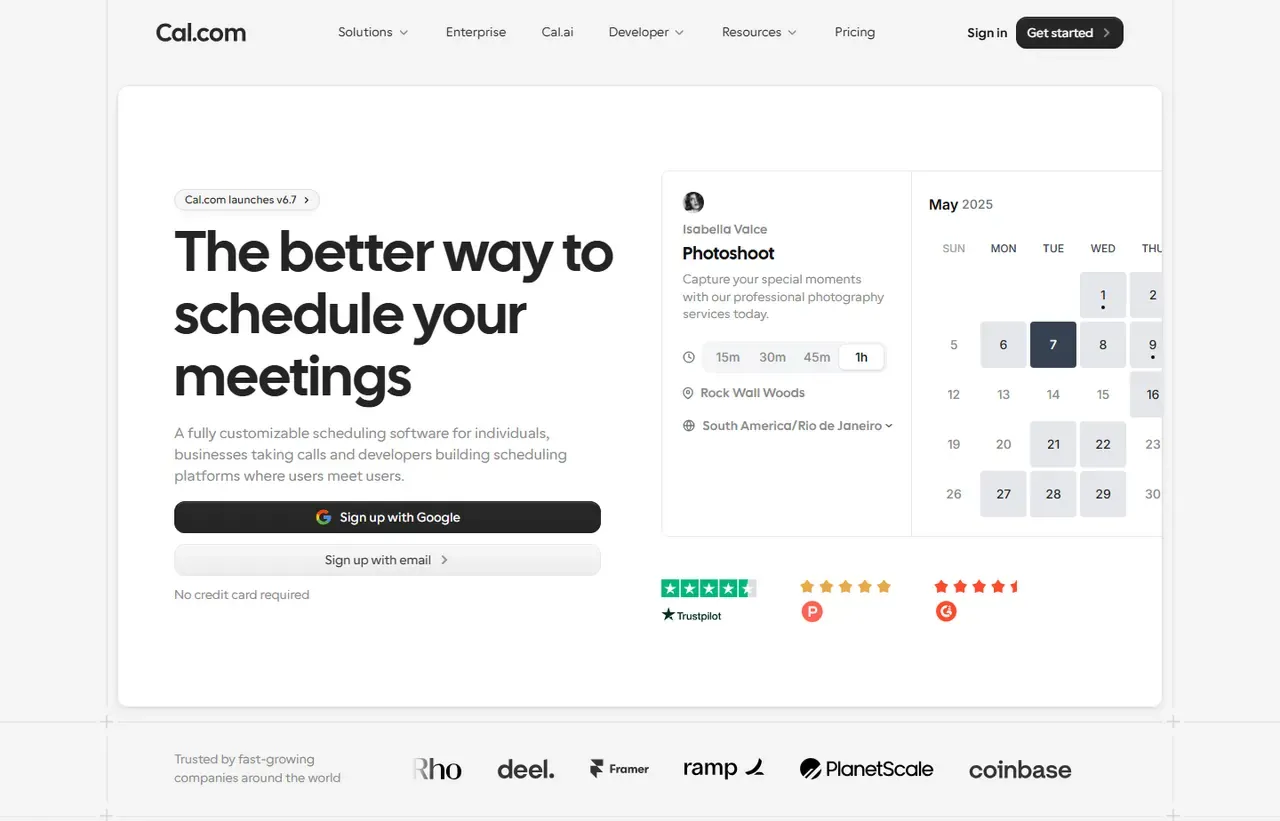 Cal.com homepage, showing how the product presents itself