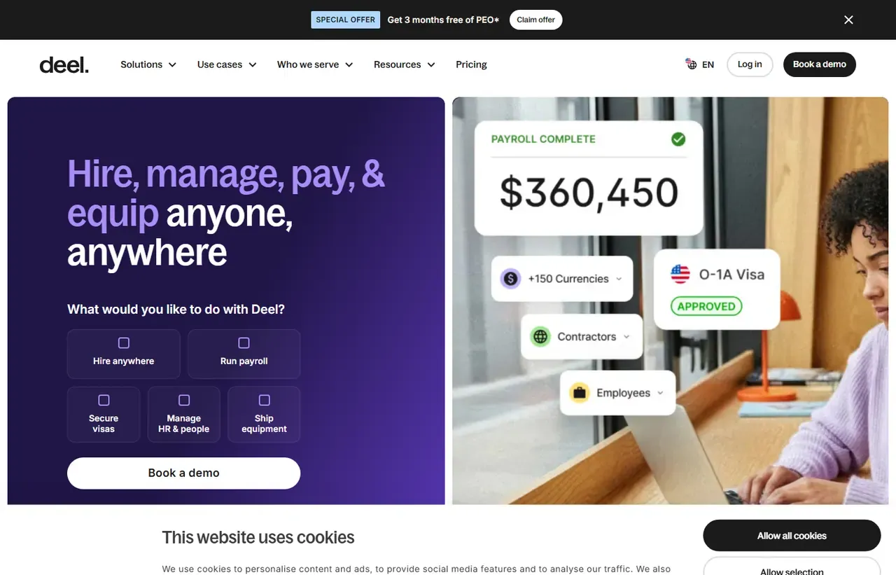 Deel homepage, showing how the product presents itself