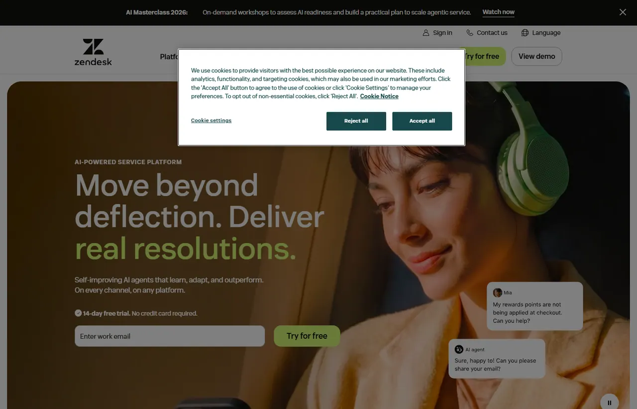 Zendesk pricing page, showing the published plans and prices recorded on this page