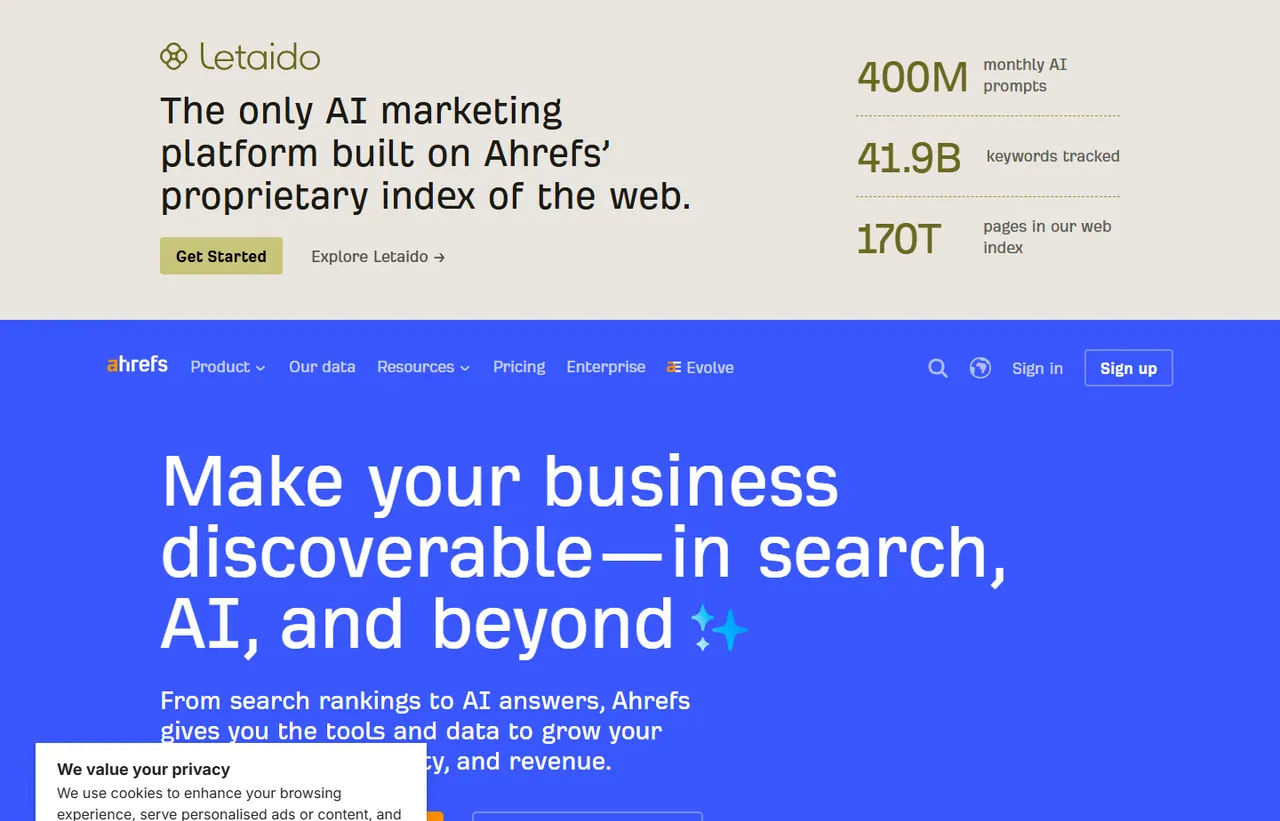Ahrefs pricing page, showing the published plans and prices recorded on this page