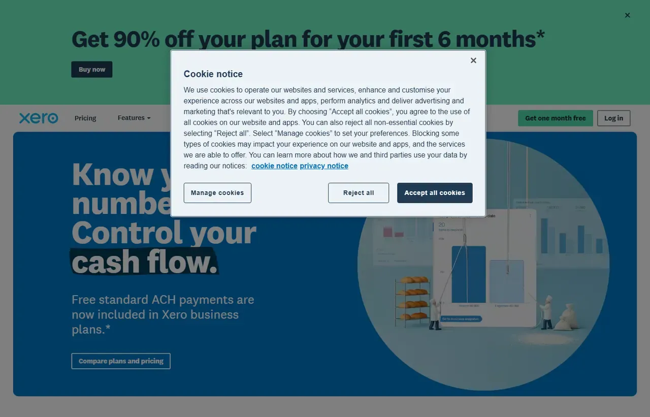 Xero homepage, showing how the product presents itself