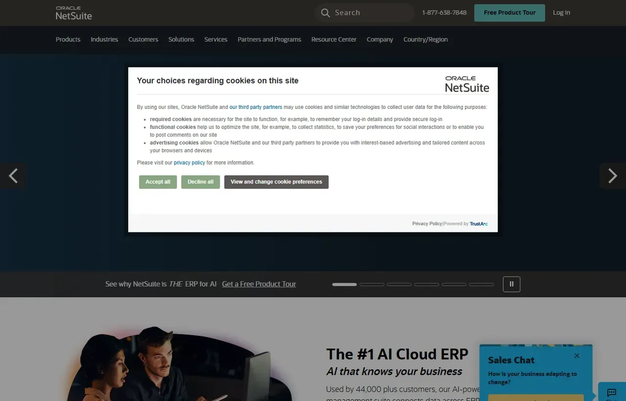 Oracle NetSuite homepage, showing how the product presents itself