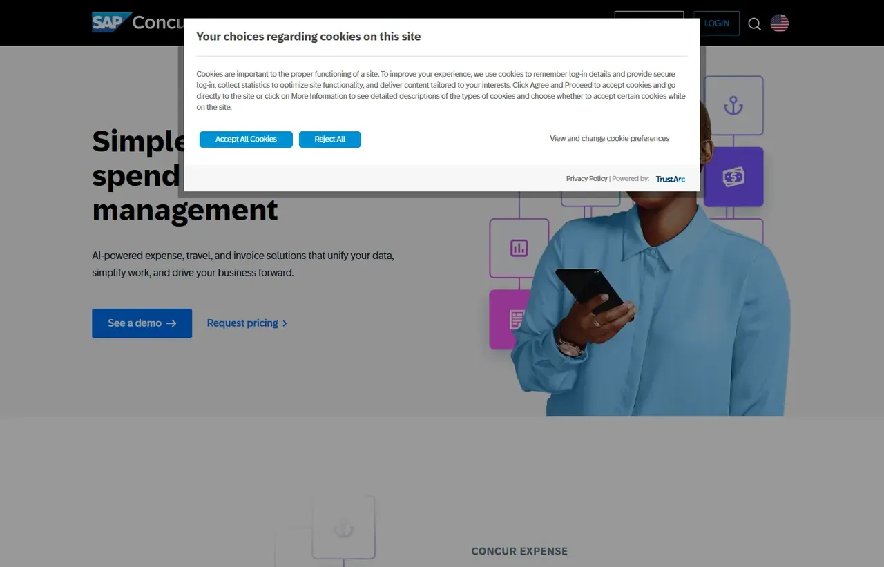 SAP Concur homepage, showing how the product presents itself