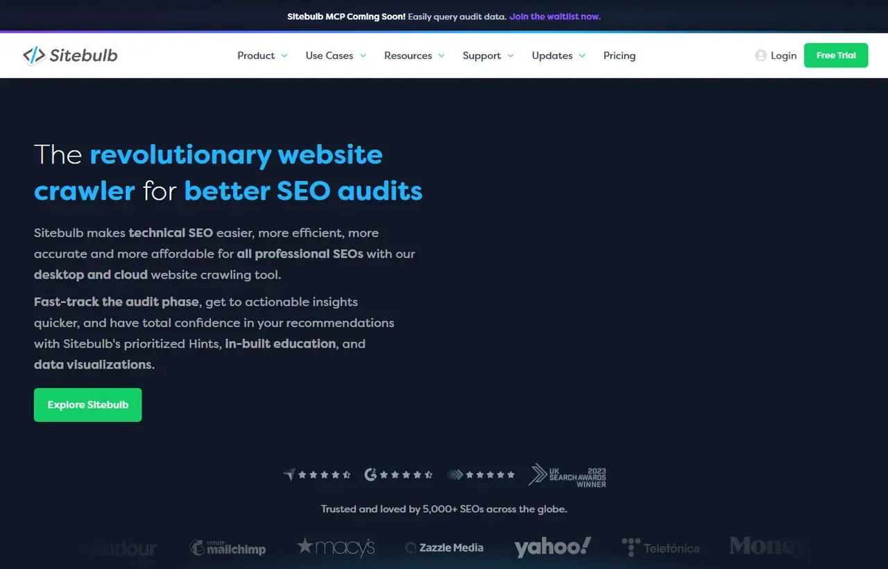 Sitebulb homepage, showing how the product presents itself