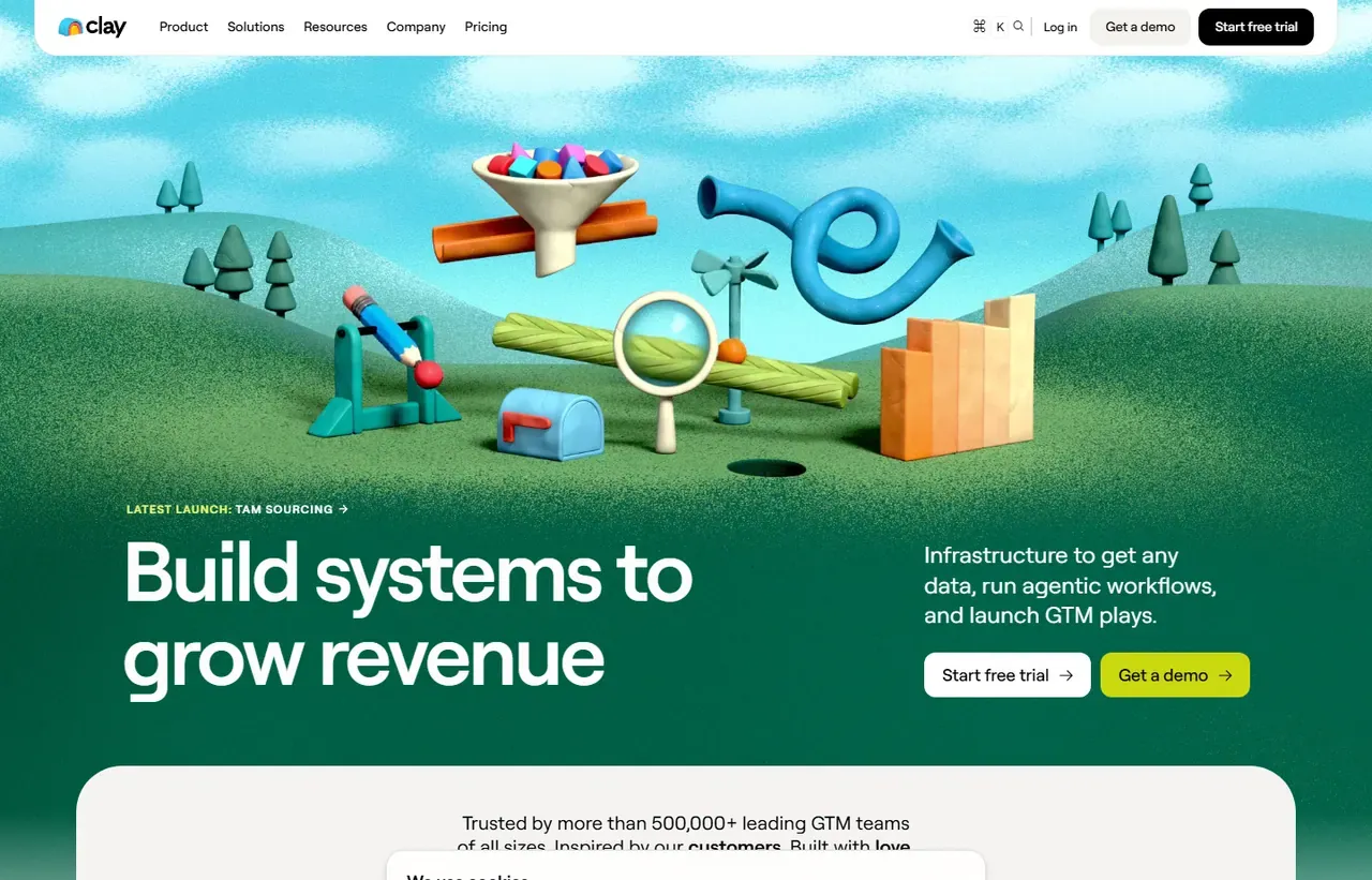 Clay homepage, showing how the product presents itself
