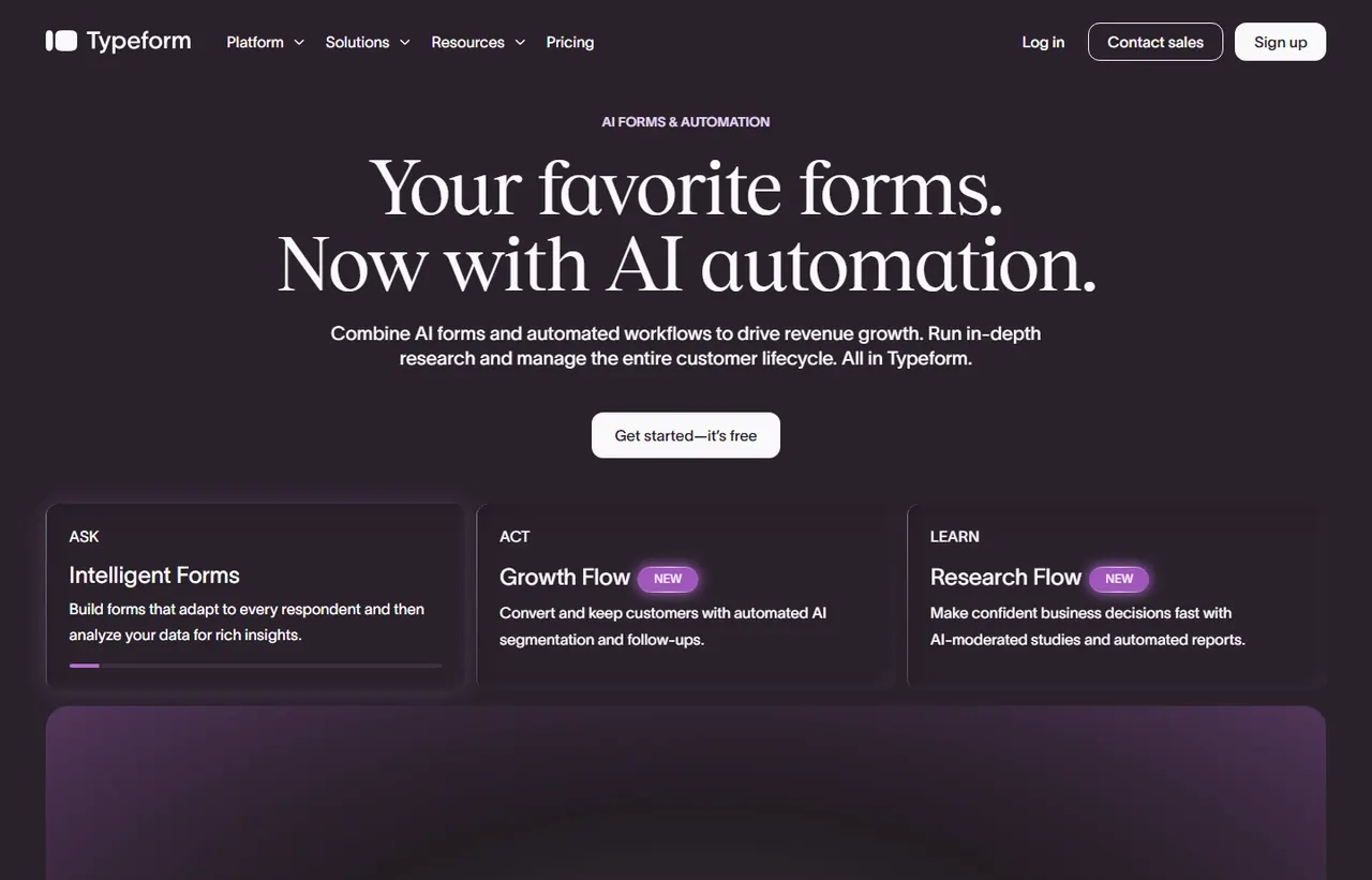 Typeform pricing page, showing the published plans and prices recorded on this page