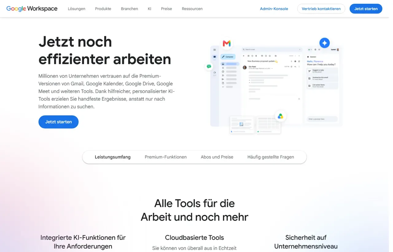 Google Workspace homepage, showing how the product presents itself