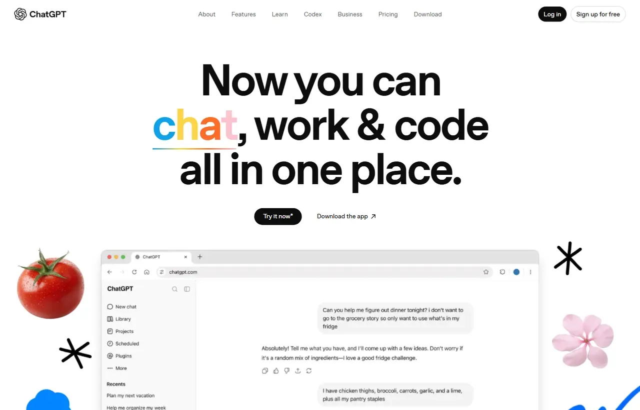 ChatGPT homepage, showing how the product presents itself