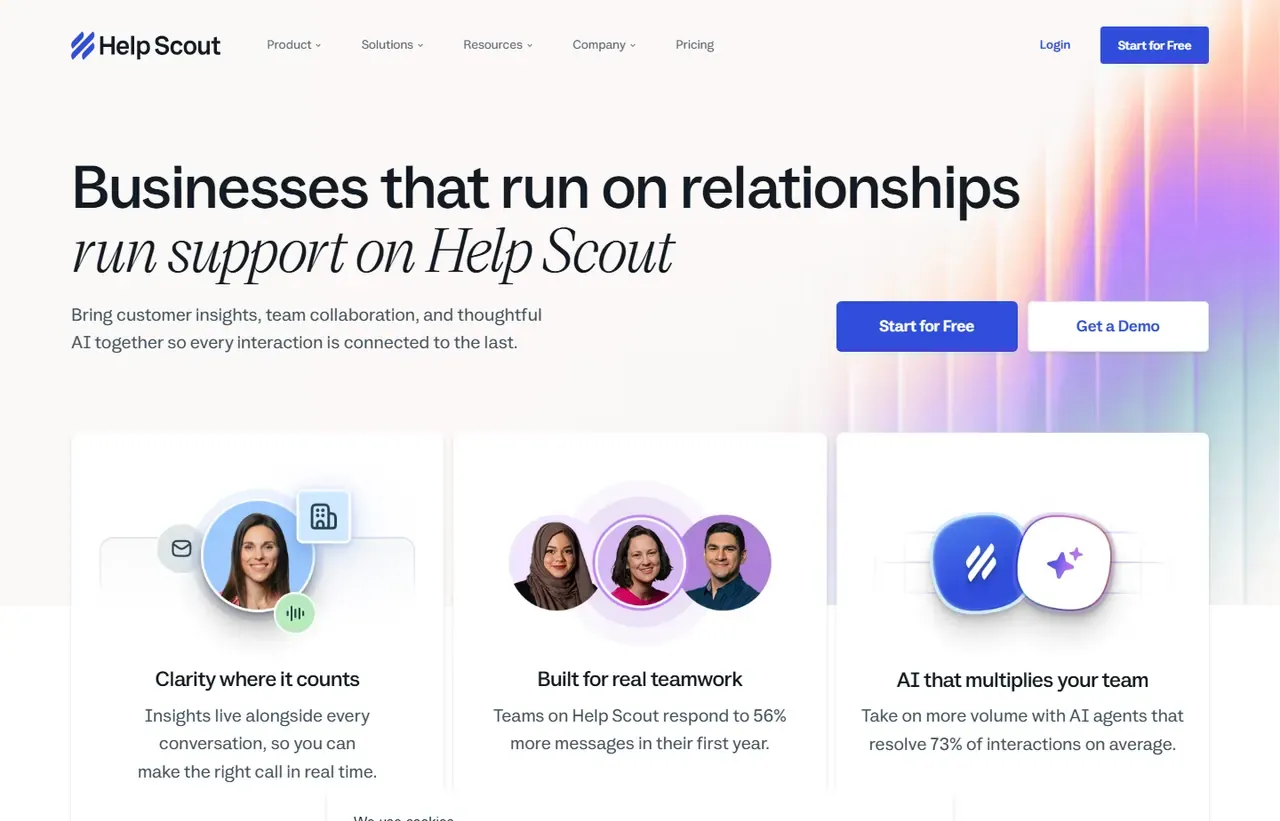 Help Scout homepage, showing how the product presents itself