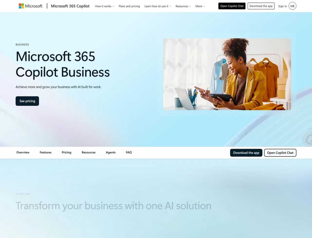 Microsoft Copilot homepage, showing how the product presents itself