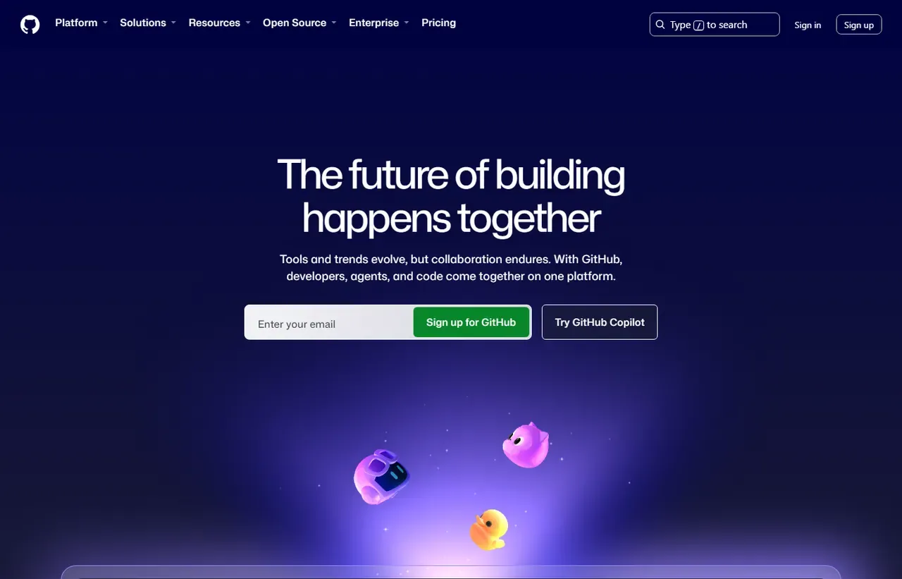 GitHub homepage, showing how the product presents itself