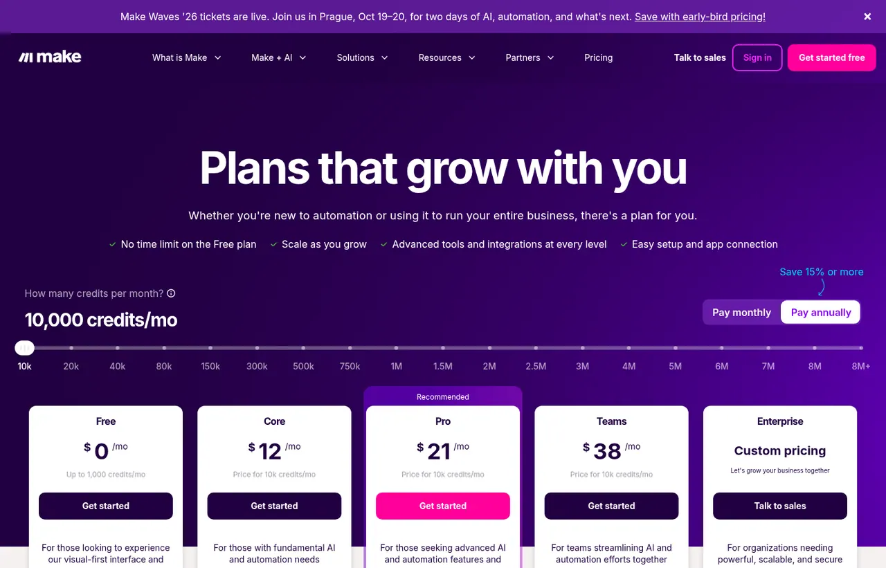 Make pricing page, showing the published plans and prices recorded on this page