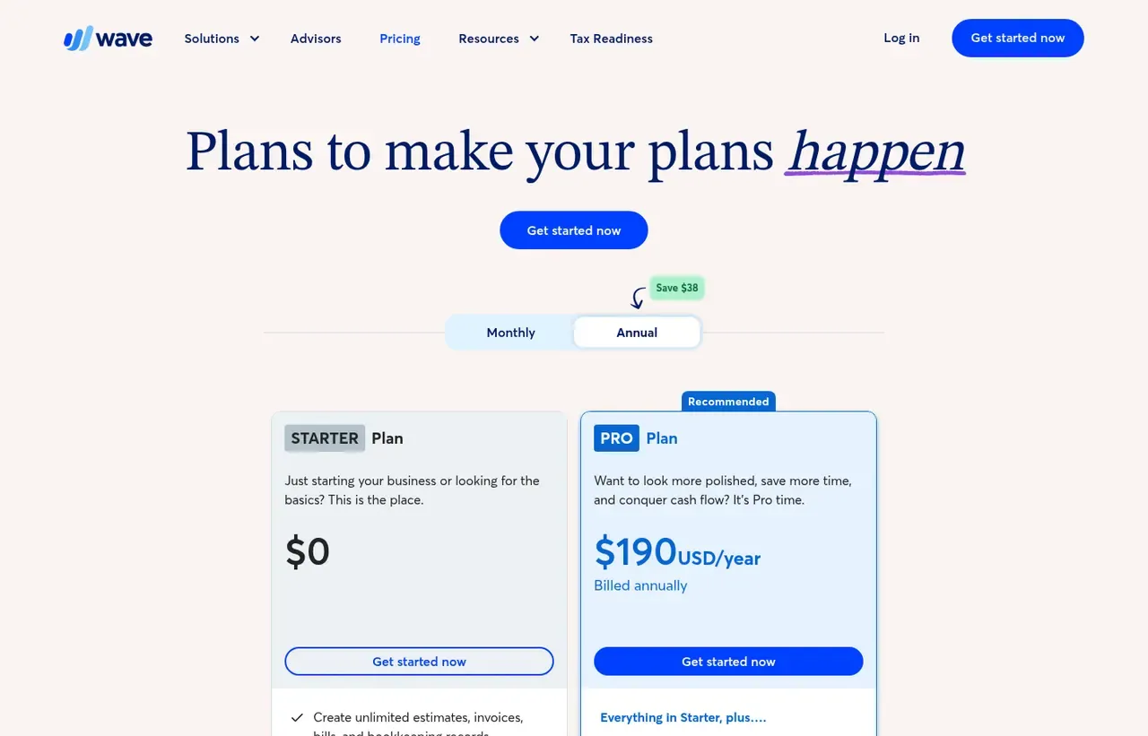 Wave pricing page, the page the prices we record were read from. Currency shown depends on the visitor's region