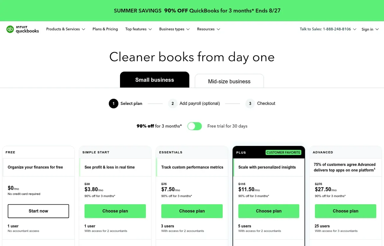 QuickBooks Online pricing page, the page the prices we record were read from. Currency shown depends on the visitor's region