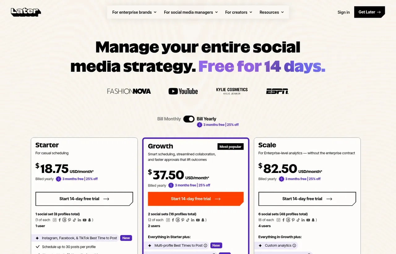 Later pricing page, the page the prices we record were read from. Currency shown depends on the visitor's region