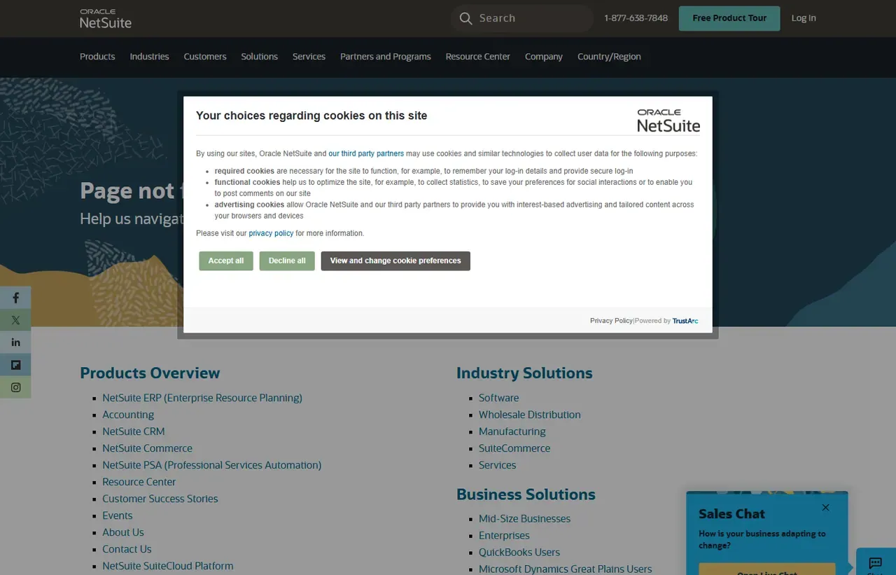 Oracle NetSuite product interface